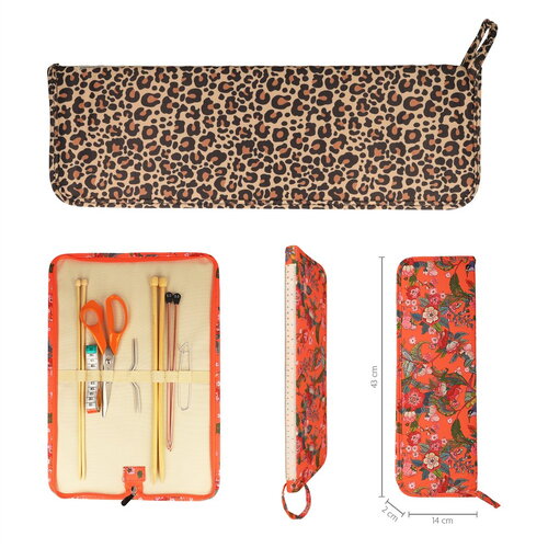 Pochette aiguilles à tricoter 43x14x2cm léopard