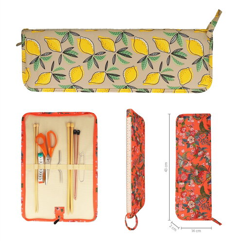 Pochette aiguilles à tricoter 43x14x2cm citrons jaunes