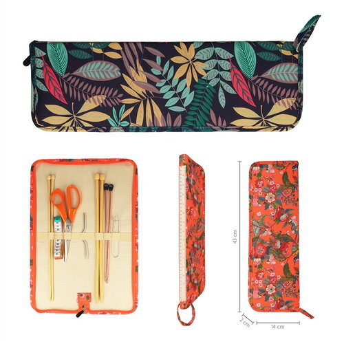 Pochette aiguilles à tricoter 43x14x2cm feuilles vertes jungle