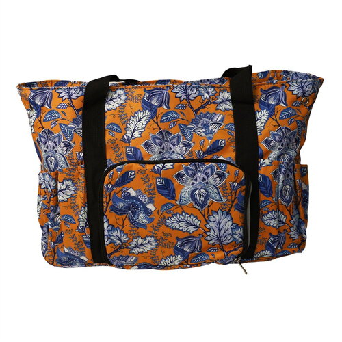 Sac pour pelote 40x28x17cm fleurs bleues fond orange