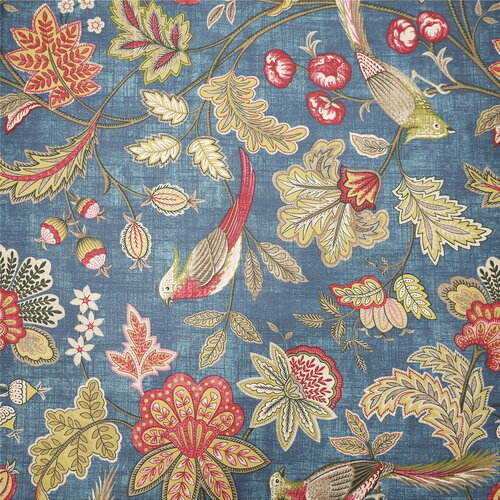 Tissu elisabeth imprimé floral bleu pétrole 150cm au mètre