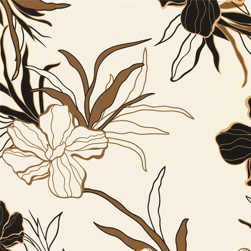 Tissu super soft stretch imprimé fleurs marrons sur fonds beige 150cm au mètre