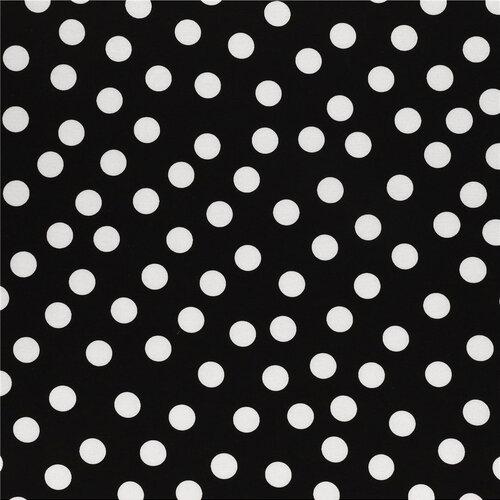 Tissu super soft stretch imprimé pois blancs sur fonds noir 150cm au mètre