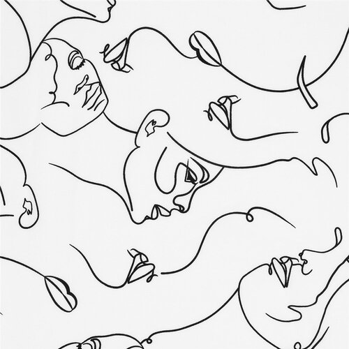 Tissu super soft stretch imprimé visage noir sur fond blanc 150cm au mètre