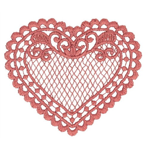 Ecusson coeur dentelle fuchsia 56*48mm