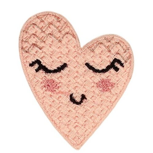 Ecusson crochet  cœur rose 40*35mm