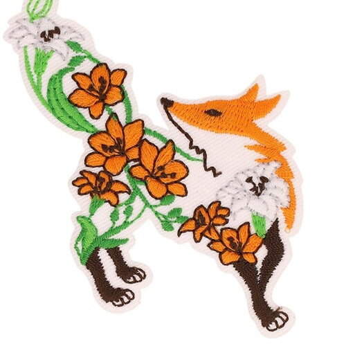 Lot de 3 écussons animaux fleuris renard 53x59mm