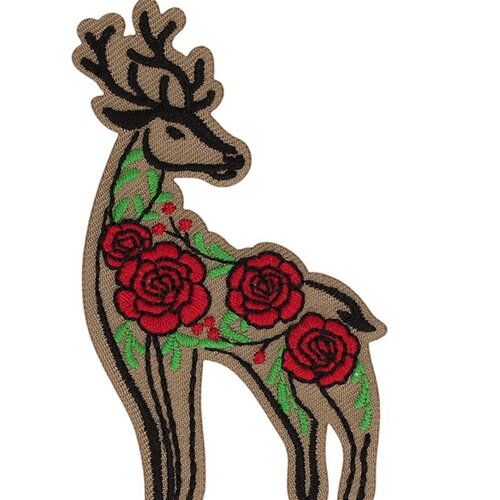 Lot de 3 écussons animaux fleuris cerf 39x67mm