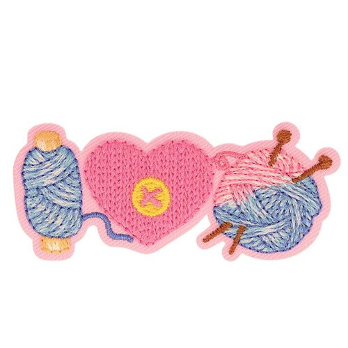 Lot de 3 écussons couture cœur rose 65x28mm