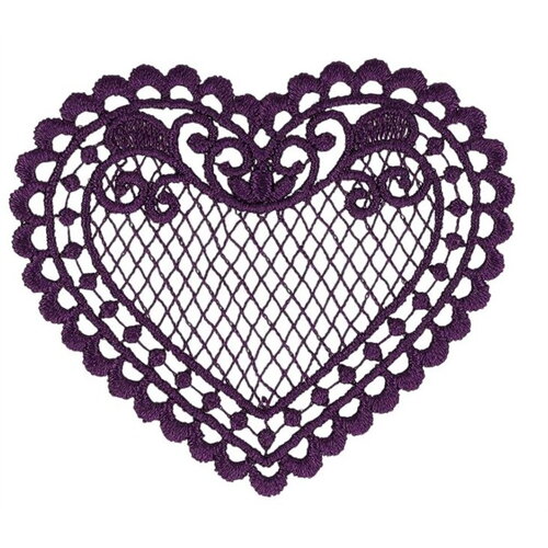 Lot de 3 écussons coeur dentelle violet 56x48mm