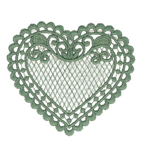 Lot de 3 écussons coeur dentelle vert 56x48mm