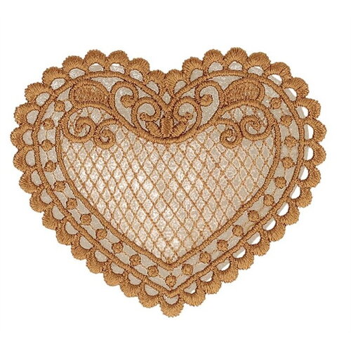 Lot de 3 écussons coeur dentelle beige 56x48mm