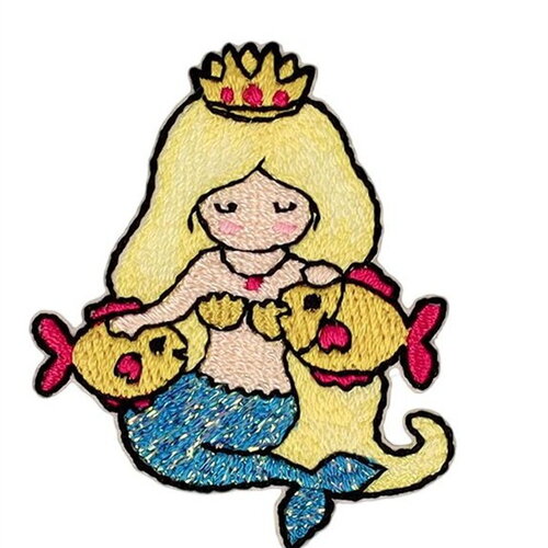 Lot de 3 écussons sirène cheveux blonds 38x45mm