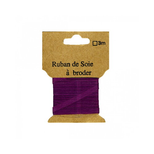 Ruban de soie à broder 7mm de 3 mètres prune