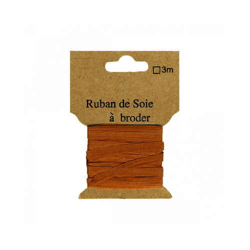 Ruban de soie à broder 7mm de 3 mètres fauve