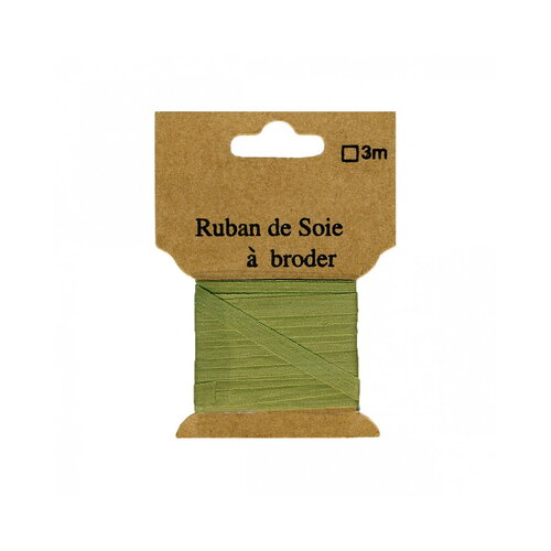 Ruban de soie à broder 4mm de 3 mètres kaki