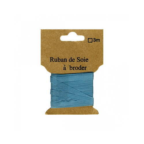 Ruban de soie à broder 4mm de 3 mètres bleu canard