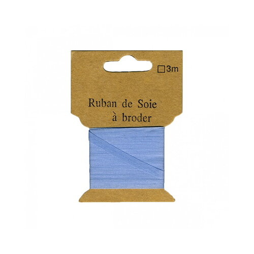 Ruban de soie à broder 4mm de 3 mètres bleu fumé
