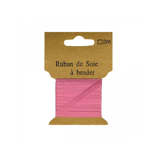 Ruban de soie à broder 4mm de 3 mètres rose