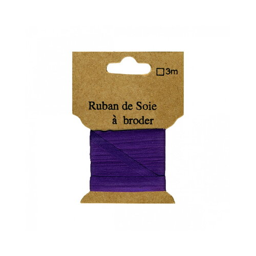 Ruban de soie à broder 4mm de 3 mètres violine