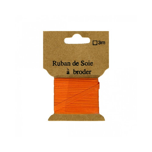 Ruban de soie à broder 4mm de 3 mètres orange