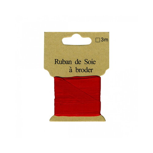 Ruban de soie à broder 4mm de 3 mètres rouge vif