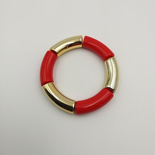 Bracelet élastique rouge et or