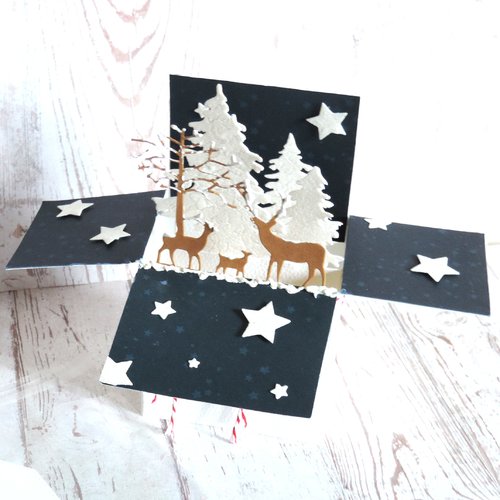 Carte de voeux 3d, popup nouvel an, blanc bleu