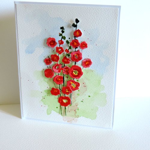 Carte aquarelle "roses trémières"
