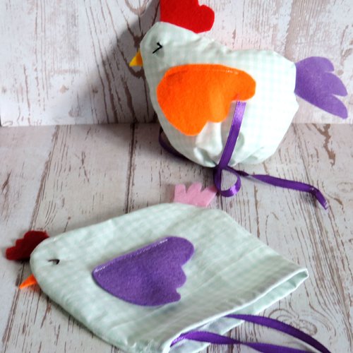 Sachets de pâques forme poule.