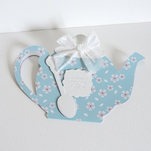 Carte théière bleue, pour fête des mères, anniversaire ou autre.