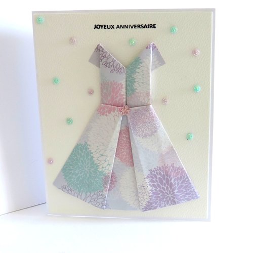 Carte anniversaire femme, robe origami