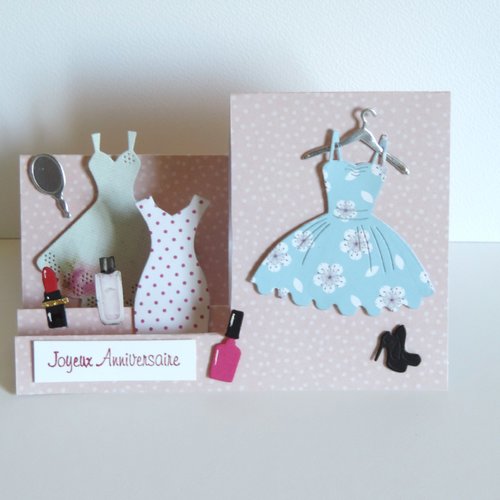 Carte anniversaire avec robes.