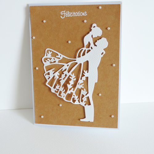 Carte de félicitations mariage, blanc sur kraft, carte pour les mariés, personnalisable.faite main