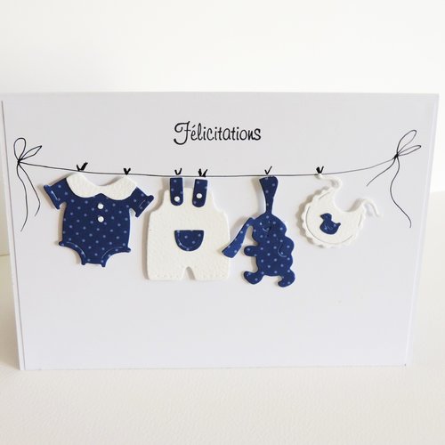 Carte de félicitations naissance garçon, fait main.