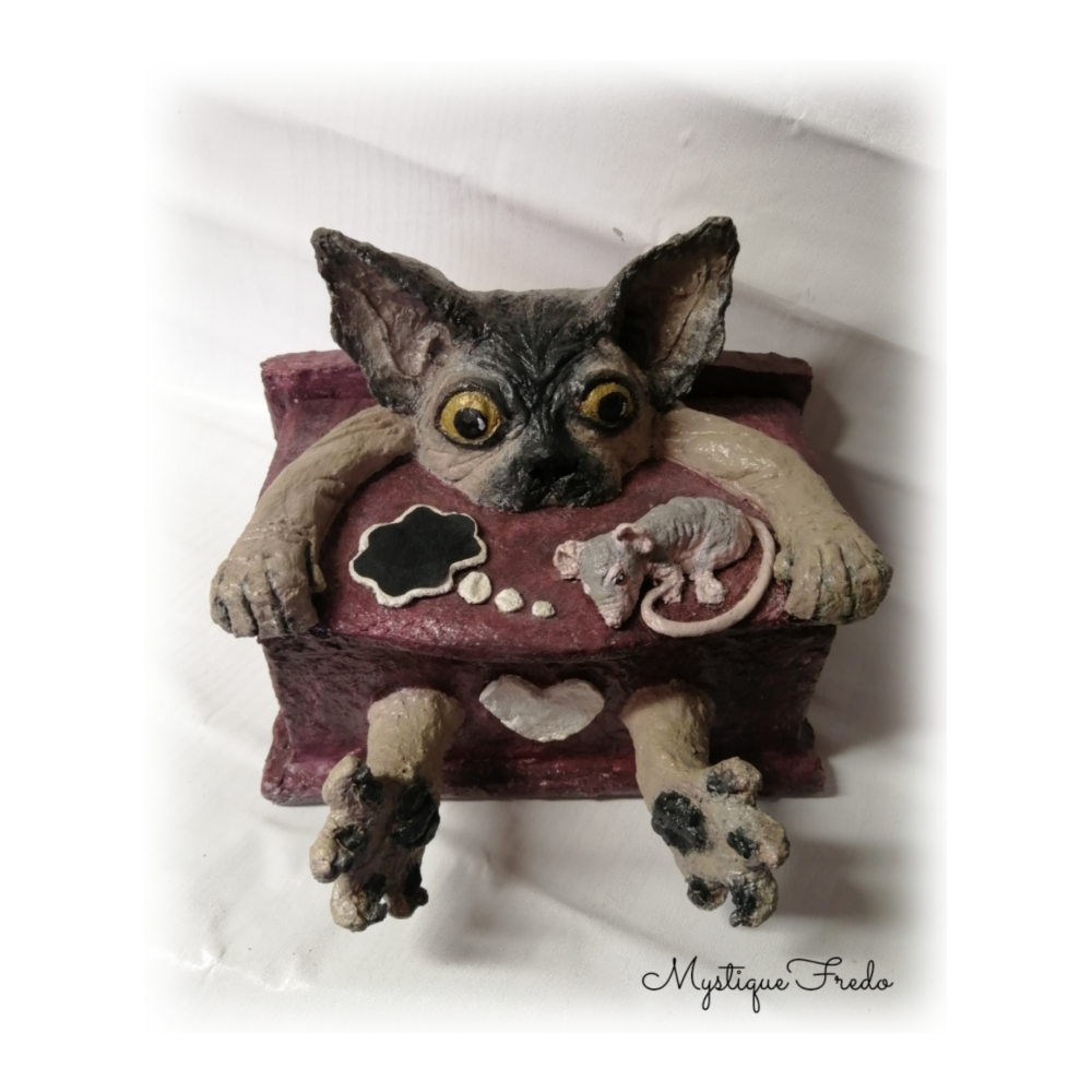 Boite Coffret Originale Chat Sphynx Et Rat Nu Sculptes En Papier Mache Un Grand Marche