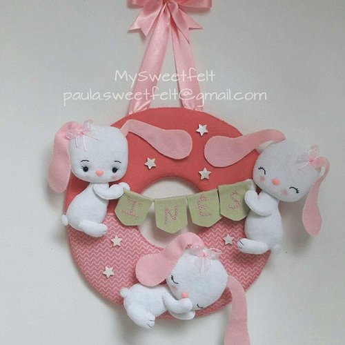 Plaque De Porte Deco Murale Petits Lapins Couronne De Porte Cadeau Naissance Anniversaire Deco Chambre Bebe Un Grand Marche