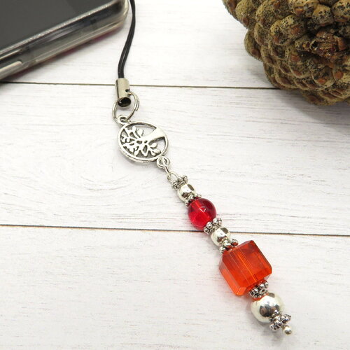 Charme de téléphone perlé avec arbre de vie | charme de sac | porte-monnaie charme perlé