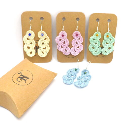 Bijoux boho | boucles d'oreilles en crochet avec cristal swarovski | boucles d'oreilles faites à la main |