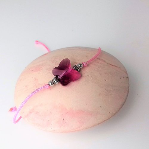 Bracelet  enfant  papillon rose fushia