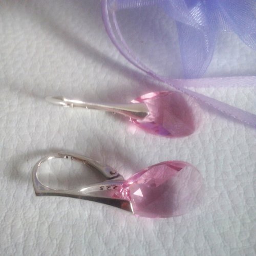 Boucles d'oreilles  argent  et cristal swarovski rose pâle