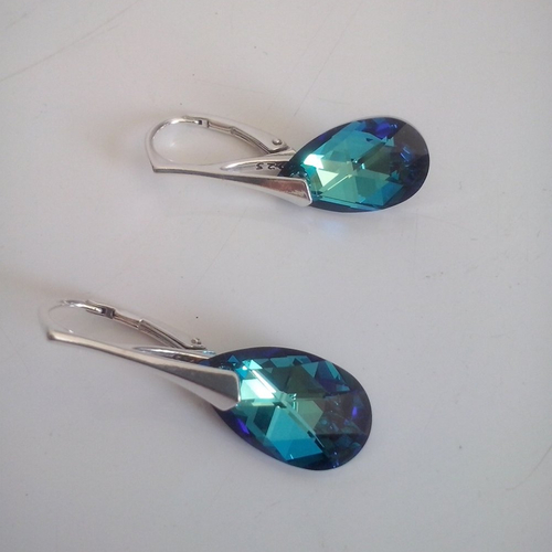 Boucles d'oreilles  argent  et cristal swarovski "bermuda blue"