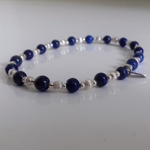 Bracelet lapis lazuli argent élastique