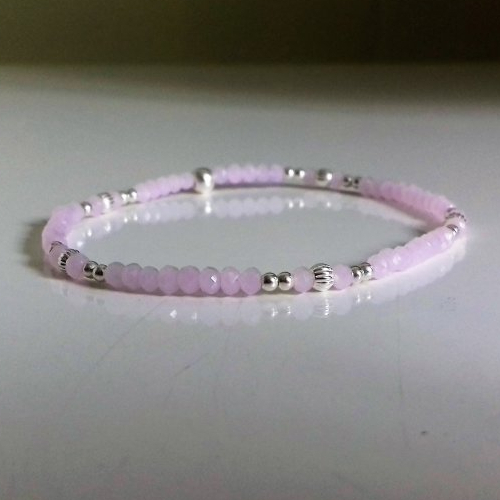 Bracelet fines perles argent  perles  rose-pastel élastique
