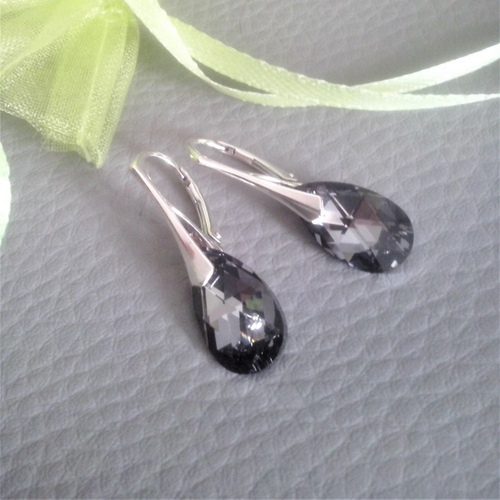 Boucles d'oreilles  argent  cristal swarovski gris anthracite