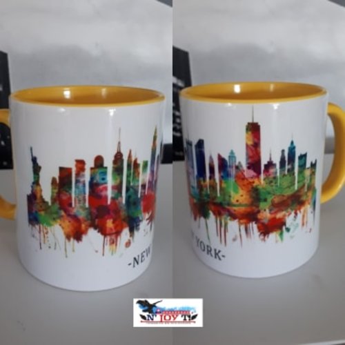 Mug bicolore jaune - skyline de new york