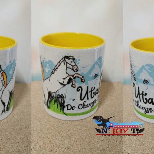 Mug bicolore jaune "illustration cheval"