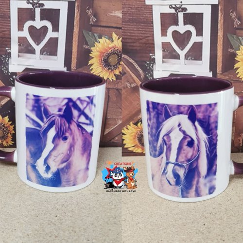 Mug bicolore violet - chevaux