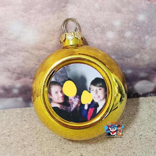 Boule de noël dorée - photo de famille