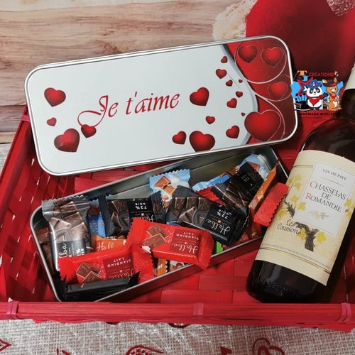 Coffret cadeau st-valentin - rectangle et vin rosé - Un grand marché